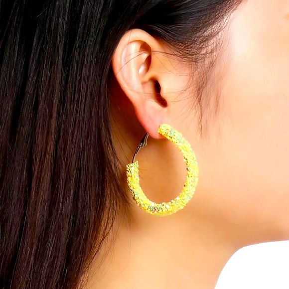 Absolutely stunning Bohemian simple yellow shiny Glitter Big Round Circle hoop - Picture 5 of 9